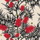 ijustlovethatfabricstore Bees in the Bottlebrush Fabric Red